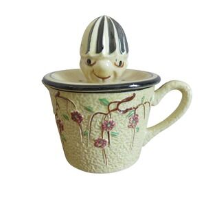 Vintage Hand Painted Japan Ceramic Citrus Juicer Reamer Floral Yellow MCM